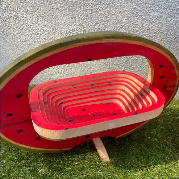 Pair of Vintage Equinoccio Red Apple and Watermelon Collapsable Wood Cut Display - Picture 2 of 13